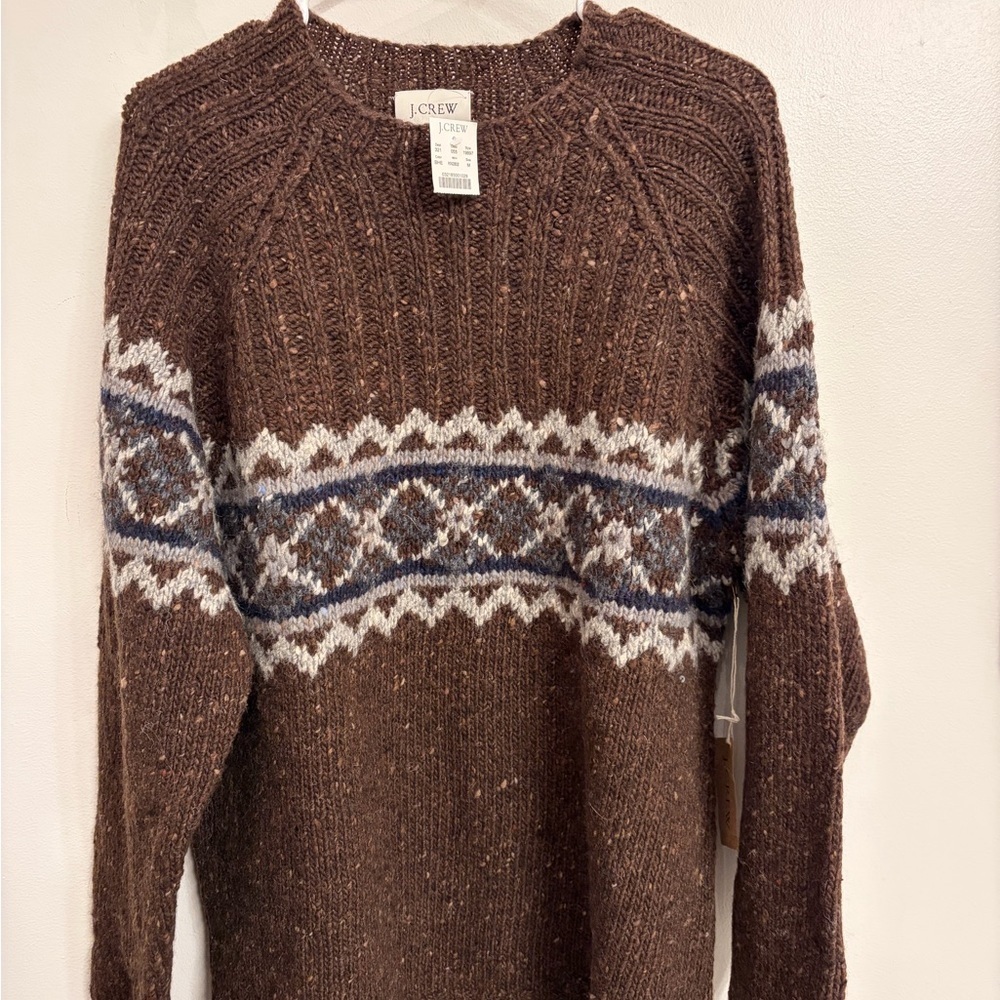 J.Crew men's medium vintage 100:/: wool brown pattern crew sweater nwt